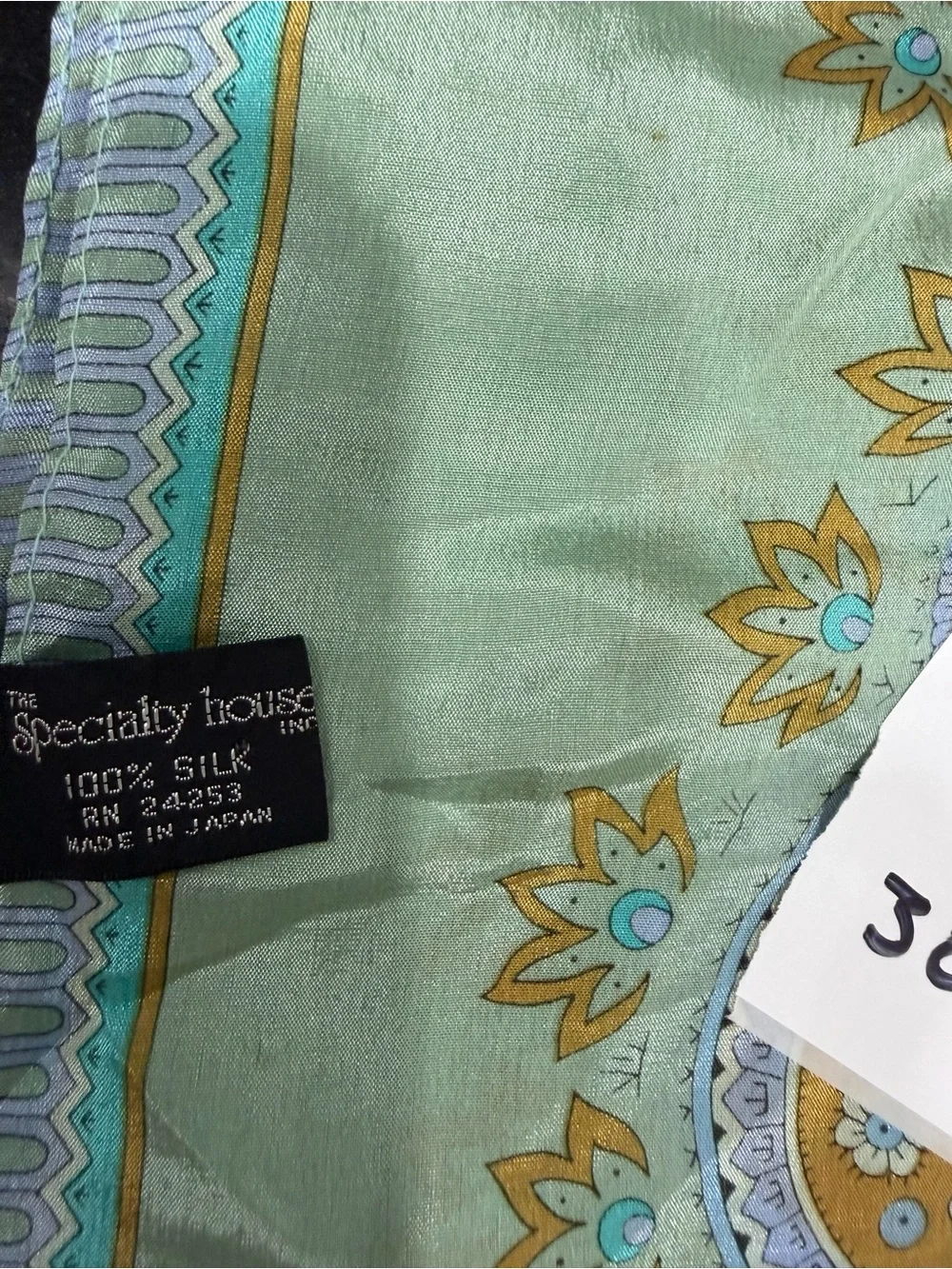 The Specialty House Floral Paisley Silk Scarf - Mint & Light Blue